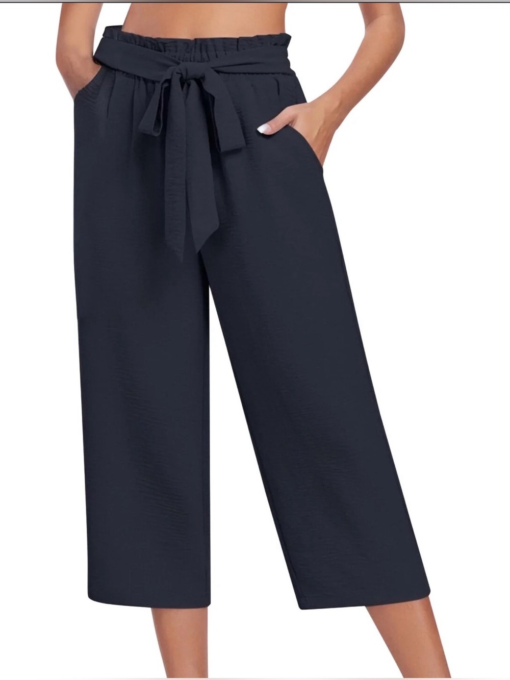 Love Tree High Rise Tie Waist Tencel Paperbag Crop Pants